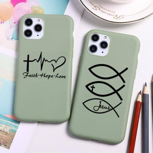Faith Christian Religious Jesus Phone Case for iPhone 12 mini 11 Pro Max X XR XS 8 7 6s Plus Candy green Silicone Cases