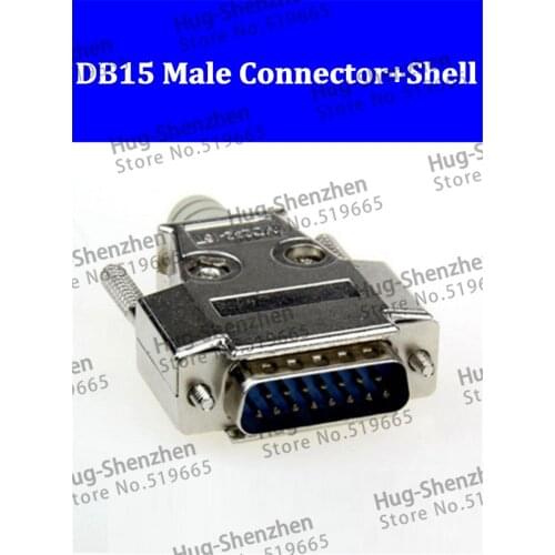 Top D-Sub 15-pin DB15 2 row plug (male) solid pin module + removable metal shell housing