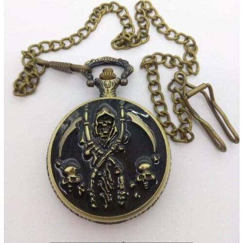 Vintage bronze Nightmare Animation cartoon Flip clock cowboy chain men students pocket watches