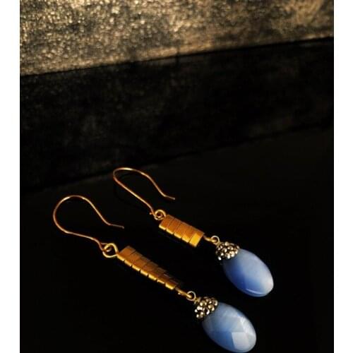 Dr Stone Natural Stone Women 'S Cat 'S Eye Stone Gold Plated Earrings RYL88 439800110