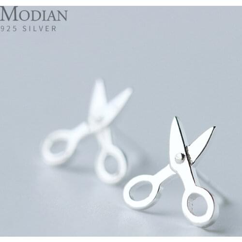 Modian Authentic 925 Sterling Silver Simple Cute Scissors Stud Earrings for Women Brincos Exquisite 2020 Ear Statement Jewelry