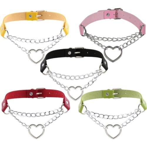 2021 Hot Sale Dark Gothic Heart Chain Choker Collar Harajuku Punk Choker Women Girls Black Leather Chocker Kawaii witch Jewelry