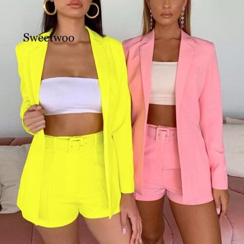 Women Long Sleeve Elegant Coat Solid Button Fit Office Work Tops Bandage Female Slim Fit Coats Ladies Suit