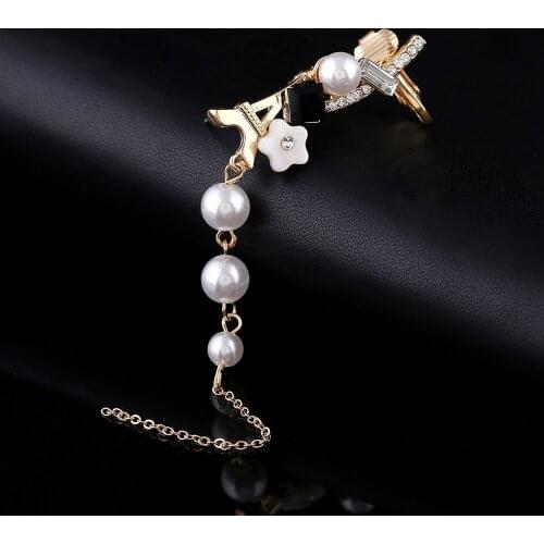 ZLDYOU Fashion Wedding Jewelry Full Rhinestone Ear Cuff Crystal Imitation Pearls Long Tassels Star Women Party Gift Clip Earring