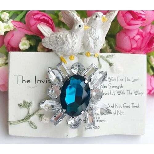 1 Piece Blue Beaded Patch for Clothing Sew on Patches Rhinestone Applique Badge Apparel Sewing DIY Accessories 4cm x 4cm