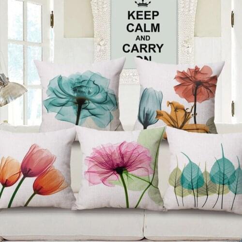 18x18" Home Cotton Linen Bed Pillow Case Watercolor Flower Square Cover Soft Room Gift Single Sides Printing