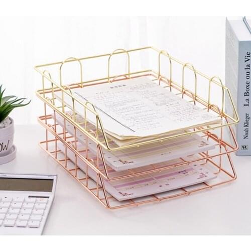2pcs Stackable Iron Mesh Paper Organizer Document File Storage Basket Holder Desktop Office Book Magazine Newspaper Storage Tray