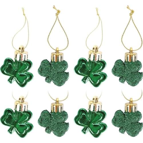 24Pcs St Patricks Day Shamrocks Ornament Good Luck Green Clover Hanging for Tree Pendants Home Decor Party Festival Supplies