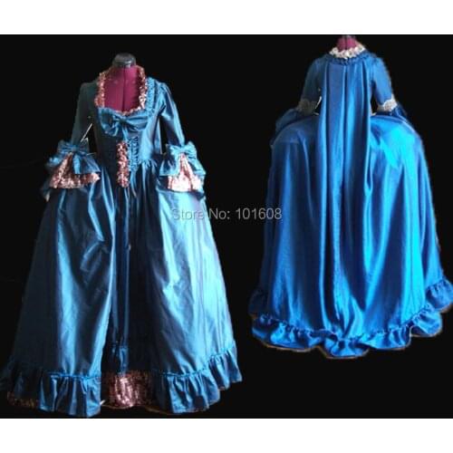 Tailored!Royal Blue Taffeta Vintage Duchess Princess Civil war 18th Court Belle Marie Antoinette DRESS Victorian dresses HL-366