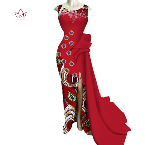 African Dresses for Women Bazin Riche African Clothes Women Applique Flower Long Evening Dresses Dashiki African Clothing WY3516