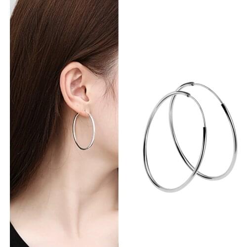 Anti Allergy Silver Color 30mm/40mm/50mm/60mm/70mm Big Hoop Circle Earrings Round Circle Hoops Ear Rings Earings Jewelry