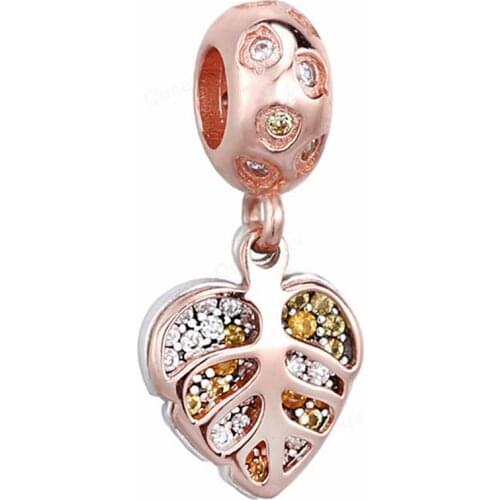 925 Sterling Leaf DIY Charms Bead European Plant Crystal Charm For Original Bracelet Pendants Beads Girl Women Jewelry Making