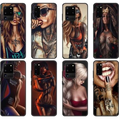 Black tpu Case For Samsung galaxy S20 /S20 PLUS/S20 ultra/S20+ /S20FE back cover Sexy Sleeve Tattoo Girl