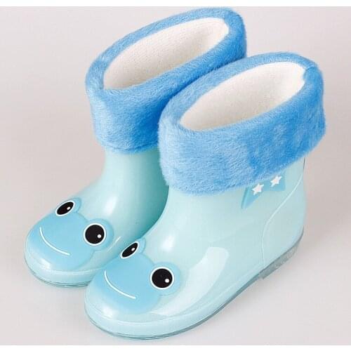 Children boys rainboots Jelly shoes color kids girls cartoon boots children plus removable cotton warm winter waterproof shoes