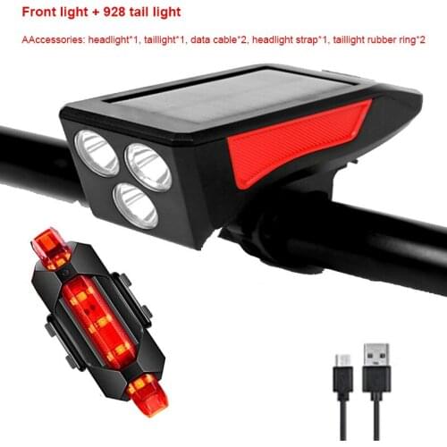 Bicycle headlight 3led mountain bike waterproof charging treasure glare riding equipment warning solar horn headlight