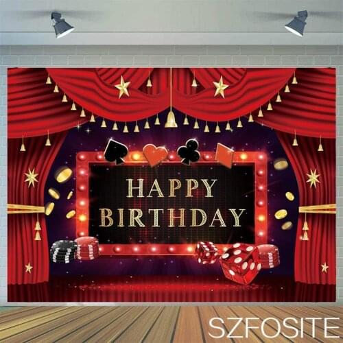 Las Vegas Casino Lucky Poker Birthday Theme Red Backdrop Boy Party Decoration Children Photography Photo Background Vinyl Banner