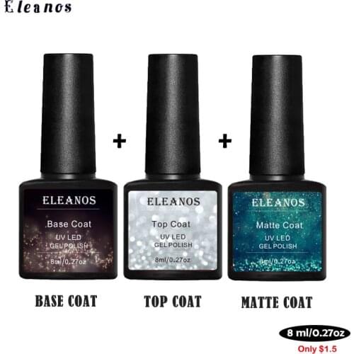 Eleanos 1/2/3pcs Top Coat Base Coat Nail Gel Polish UV Gel SoakOff 8ml Semi Pernanent Nail Art Manicure Gel Nail Primer Matt Top