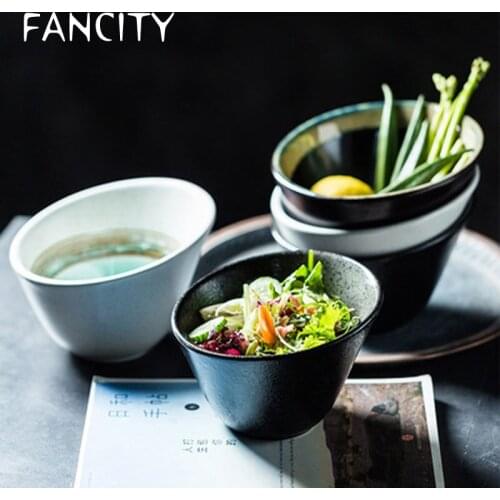 FANCITY Restaurant hot pot restaurant creative ceramic bowl green vegetable bowl oblique large deep bowl irregular tableware