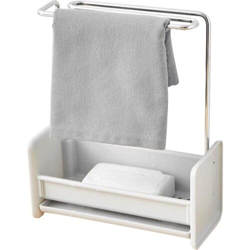 OFEIS Kitchen Sponge Dishcloth Drainage Rack Sink Non Perforated Dishcloth Sponge Storage Rack Wall Mounted Kitchen Racks