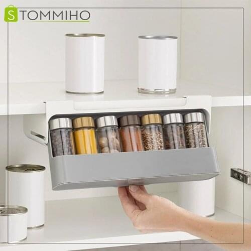 STOMMIHO Kitchen Storage Self-Adhesive Under Desk Drawer Hidden Spice Bottle Holder Punch-free Bottle Organizer kitchen gadgets