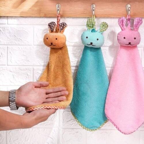 Buy 1 Set Get 1 Set Free Hanging Kitchen Towel Rag Cartoon Coral Velvet Hand Towel Thickened Hanging Towel