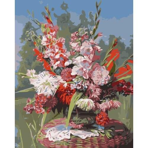 MaHuaf-i572 Flowers at the pond DIY oil painting by numbers on canvas paint by number kits wall decor painting for living room