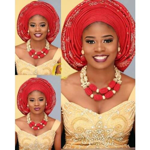 Fashion Red Beads Women Jewelry Set African Wedding Crystal Jewelry Set Gold Statement Necklace Set Free Shipping WE099