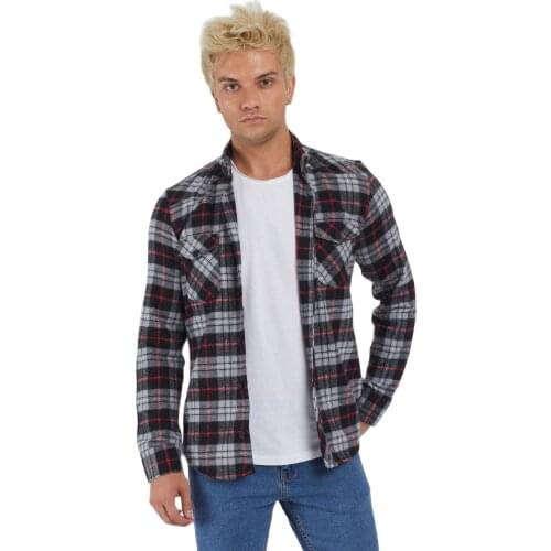 Men Casual Long Sleeve Button Down Plaid Shirt Slim Fit Muscle Dress Shirts Tops Fit Double Pocket Checked Lumberjack Shirt