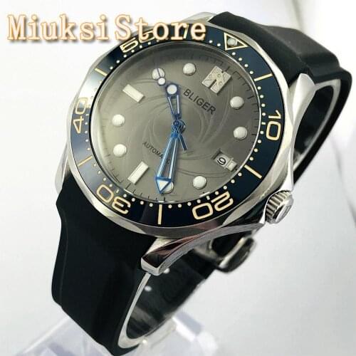 BLIGER new 41mm sapphire glass ceramic bezel gray dial luminous waterpoof Miyota 8215 movement mens automatic mechanical watch