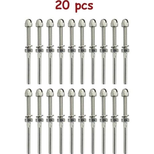 20pcs Stemball Swages Cable Railing Kit Threaded Swage Stud and Stemball Swage Fit 3/16" Cable Marine Grade Stainless Steel