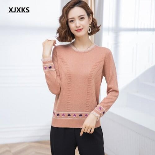 XJXKS 2021 autumn winter new loose plus size women sweater high-end wool knitted sweater women printed pullover