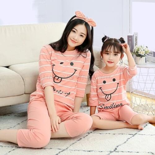 Family Matching Outfits Toddler Girl Clothes Mommy and Me Clothes Summer Three Quarter Cotton Family Pajamas Family Pajama Set