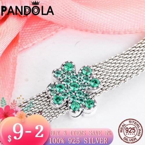 Sale 925 Sterling Silver Lucky Beads Pave Four-Leaf Clover Clip Charms fit Original Pandora Reflexions Bracelets Jewelry