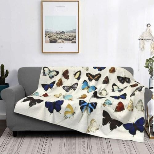 Colorful Butterflies In Blue White Beauty Collection Blankets Coral Fleece Winter Soft Throw Blanket for Sofa Car Rug Piece