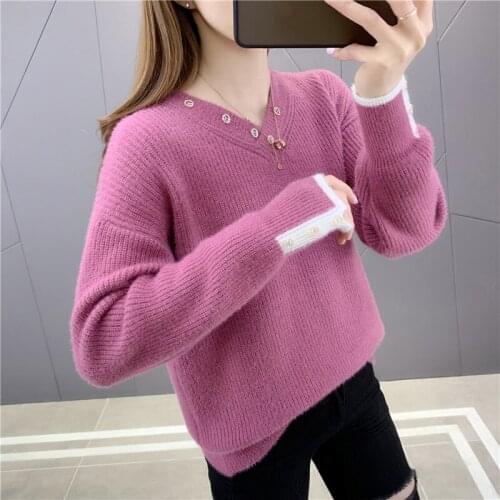 Room 192213, under the lateral line 3 】 make crossover v-neck imitated mink pullovers 49 [1225]