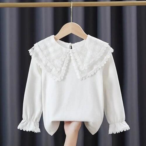 Girls Shirts Kids Clothes Girls 1-7 Girl Top Lace Ruffles 7t Fall Kids Cotton Blouses School Outfit Toddler Girl White Pullovers