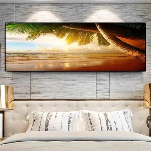 Sunsets Natural Sea Beach Coconut Palm Panorama Landscape Cuadros Canvas Painting Posters and Prints Wall Art Picture Home Decor