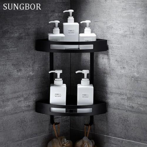 Stainless steel 304 Black bathroom corner shelf shower room rack for body wash bottle toilet corner table shelf rack holder