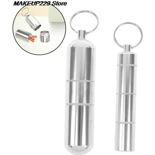Outdoor Pocket Pill Holder Container Capsule Shape Aluminum Pill Case Silver Pill Box Keychain Medicine Box