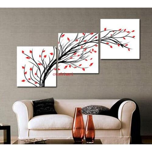 High Quality White and Black Abstract Tree Landsacpe 3 Pieces Group Oil Paintings for Living Room Decor Rich Tree Wall Pictures