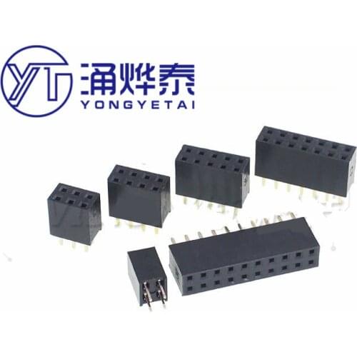 YYT 10PCS Pitch 2.0 mm Double Row Female Socket Jack PCB Board Pin Header Straight Strip Connector 2/3/4/5/6/7/8/10/20/40 Pin