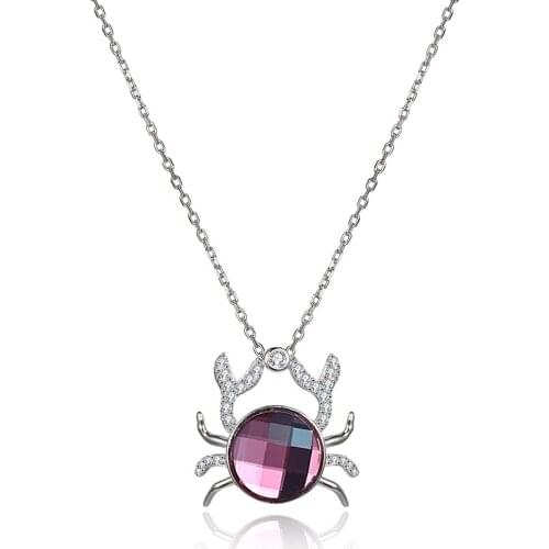 ZEMIOR Trendy Crab Pendant Necklaces For Women Sterling Silver 925 Jewelry Round Austria Crystal & 5A Cubic Zirconia Necklace