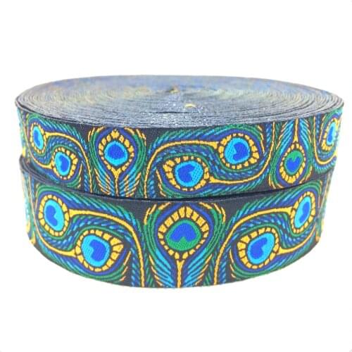 2015 NEW wholesale 5/8"+7/8"(16mm+22mm 20yards/lots) Polyester Peacock feathers Cartoon Woven Jacquard Ribbon For Dog Collar