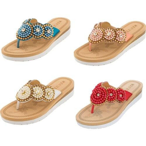 WomenS Slippers Home Flip Flops Out-Of-Town Style Women Sandals Comfortable Casual Pearl Accessories Beach Shoes шлепки женские