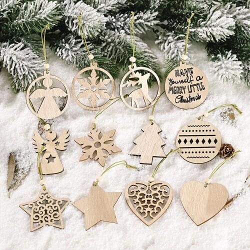 12PCS Transparent box Hollow Snowflakes Wooden Pendants Ornaments for Xmas Tree Pattern Hanging Christmas Party Decorations Gift