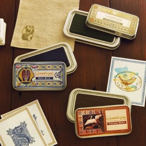 12pcs Japan Tsukineko Inkpads CQ Classique Archival Pigment Ink Pad Vintage Metal Box Stamp Waterproof 12 Colors