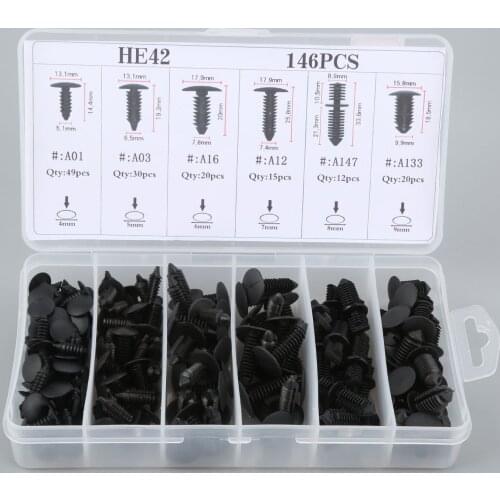 146PCS 6Kinds Universal Mixed Trunk Boxed Buckle Car Ceiling Fixed Clamp Rivet Trunk Fixed Fastener Clip with Box