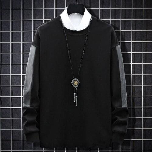 2021 new Crewneck Sweatshirt Men 2020 Autumn Patchwork Japanese Streetwear Harajuku Oversized Black Hoodie Men Sweatshirts