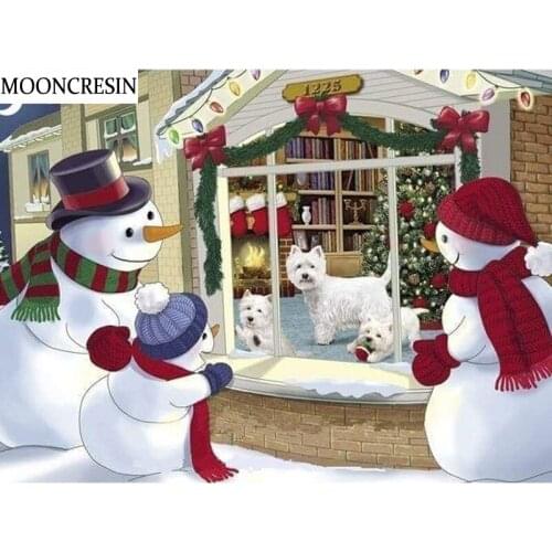 5D Diy Diamond Painting Snowman And Dog Full Square Needlework Cross Stitch Diamond Embroidery Mosaic Christmas Tree Decoration