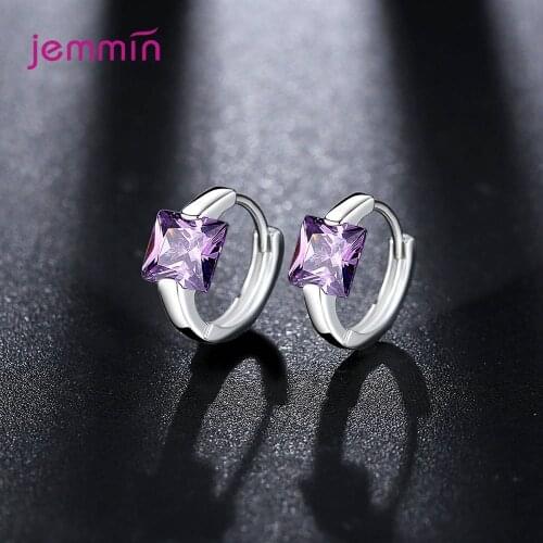 Shiny Red Pink Purple Blue Clear Crystal Cubic Zirconia Hoop Earring For Women 925 Sterling Silver Boutique Jewelry Mujer Bijoux